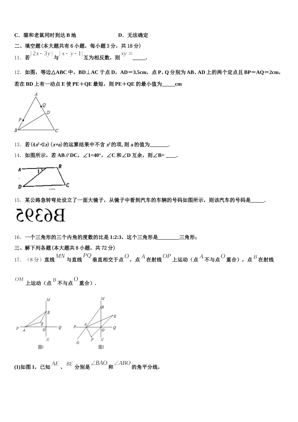 山东省日照市新营中学2025年七年级数学第二学期期末教学质量检测模拟试题含解析_第3页