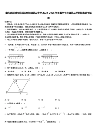 山东省淄博市临淄区皇城镇第二中学2024-2025学年数学七年级第二学期期末联考试题含解析