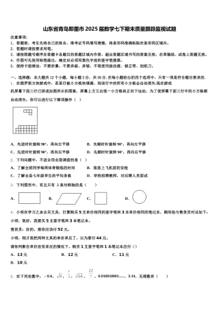山东省青岛即墨市2025届数学七下期末质量跟踪监视试题含解析