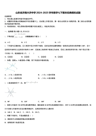 山东省济南兴济中学2024-2025学年数学七下期末经典模拟试题含解析