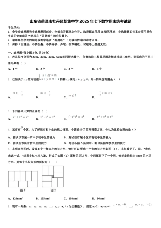 山东省菏泽市牡丹区胡集中学2025年七下数学期末统考试题含解析