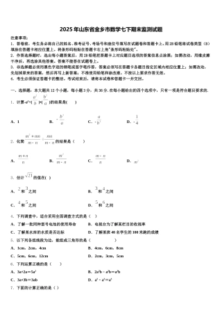 2025年山东省金乡市数学七下期末监测试题含解析