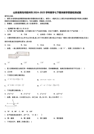 山东省青岛市胶州市2024-2025学年数学七下期末教学质量检测试题含解析