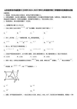 山东省青岛市城阳第十三中学2024-2025学年七年级数学第二学期期末经典模拟试题含解析