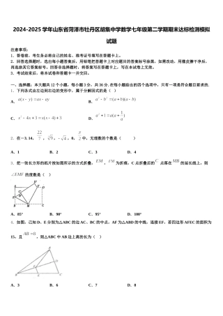 2024-2025学年山东省菏泽市牡丹区胡集中学数学七年级第二学期期末达标检测模拟试题含解析