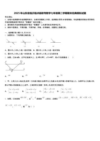 2025年山东省临沂临沭县联考数学七年级第二学期期末经典模拟试题含解析