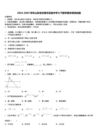 2024-2025学年山东省乐陵市实验中学七下数学期末预测试题含解析