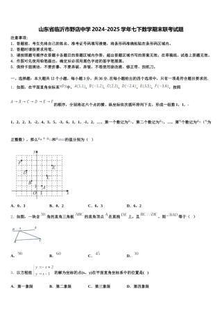 山东省临沂市野店中学2024-2025学年七下数学期末联考试题含解析