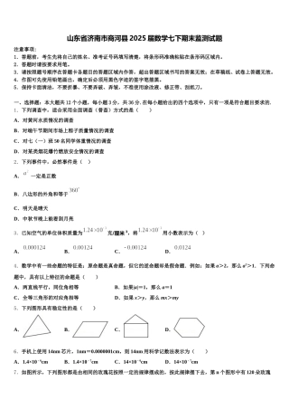 山东省济南市商河县2025届数学七下期末监测试题含解析