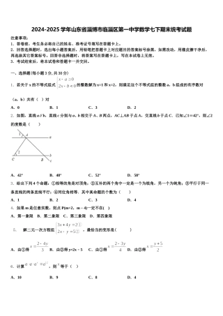 2024-2025学年山东省淄博市临淄区第一中学数学七下期末统考试题含解析