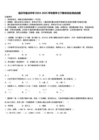 临沂市重点中学2024-2025学年数学七下期末综合测试试题含解析