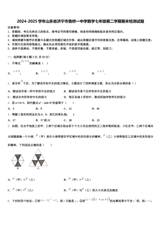 2024-2025学年山东省济宁市鲁桥一中学数学七年级第二学期期末检测试题含解析