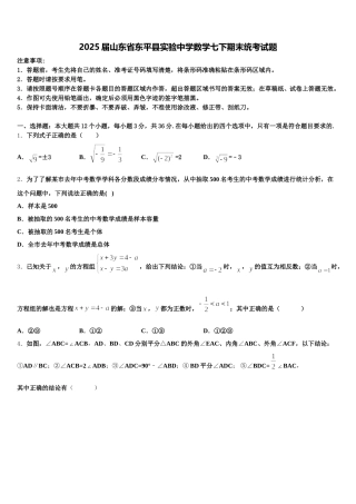 2025届山东省东平县实验中学数学七下期末统考试题含解析