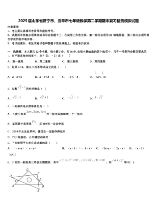 2025届山东省济宁市、曲阜市七年级数学第二学期期末复习检测模拟试题含解析