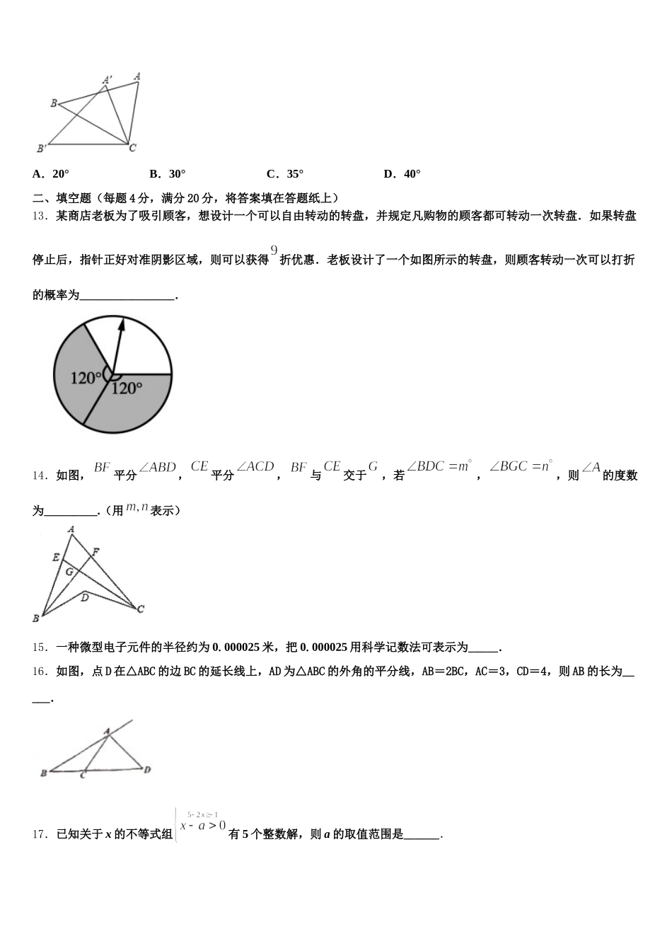 山东省东营市胜利中学2024-2025学年七下数学期末达标测试试题含解析_第3页