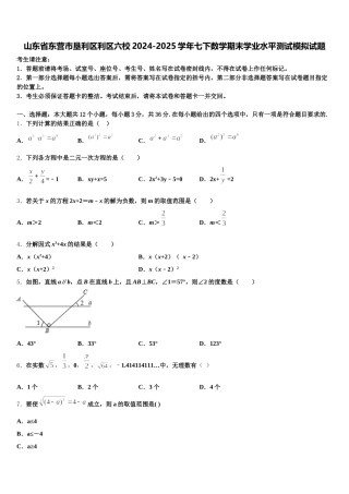 山东省东营市垦利区利区六校2024-2025学年七下数学期末学业水平测试模拟试题含解析