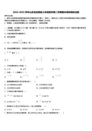 2024-2025学年山东省定陶县七年级数学第二学期期末调研模拟试题含解析