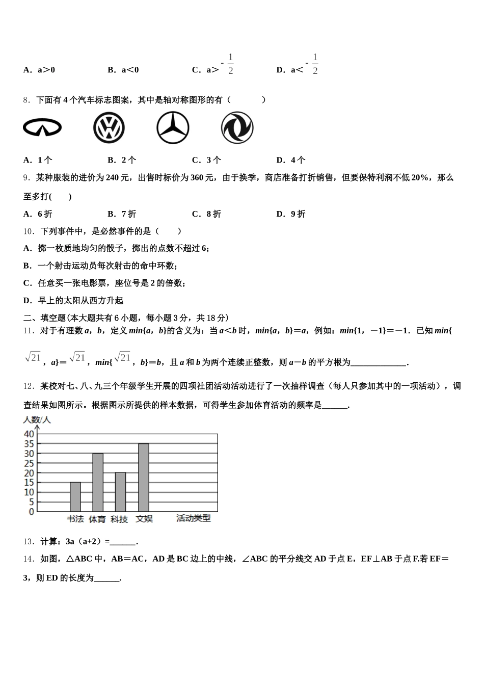 2024-2025学年山东省滨州市邹平市部分学校数学七年级第二学期期末教学质量检测模拟试题含解析_第2页
