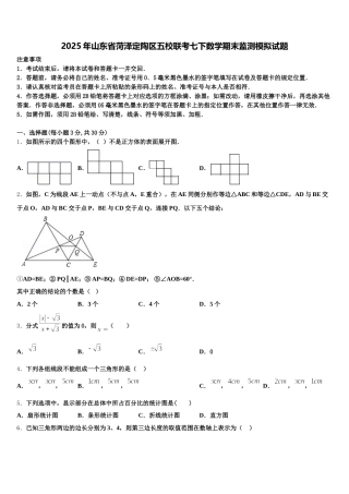 2025年山东省菏泽定陶区五校联考七下数学期末监测模拟试题含解析