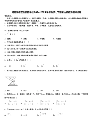 湖南常德芷兰实验学校2024-2025学年数学七下期末达标检测模拟试题含解析