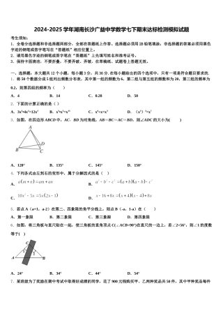 2024-2025学年湖南长沙广益中学数学七下期末达标检测模拟试题含解析