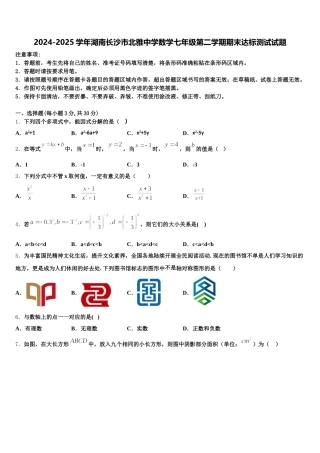 2024-2025学年湖南长沙市北雅中学数学七年级第二学期期末达标测试试题含解析