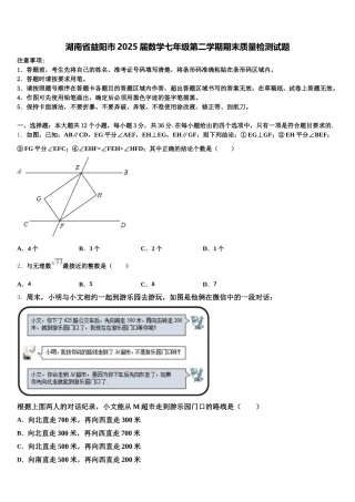 湖南省益阳市2025届数学七年级第二学期期末质量检测试题含解析