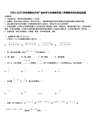 2024-2025学年湖南长沙市广益中学七年级数学第二学期期末综合测试试题含解析