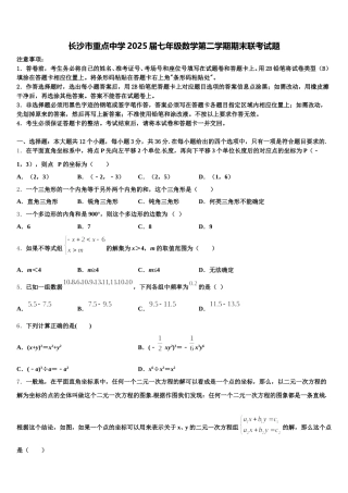 长沙市重点中学2025届七年级数学第二学期期末联考试题含解析