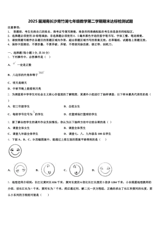 2025届湖南长沙青竹湖七年级数学第二学期期末达标检测试题含解析