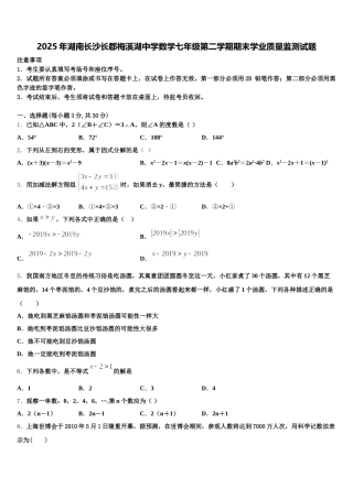2025年湖南长沙长郡梅溪湖中学数学七年级第二学期期末学业质量监测试题含解析