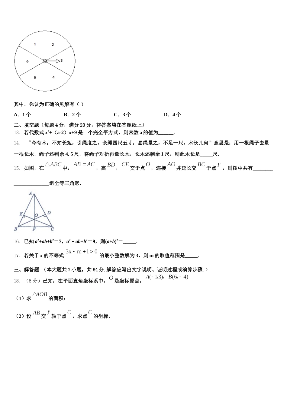 2025届湖南省长沙市长沙天心区青雅丽发学校数学七年级第二学期期末达标检测试题含解析_第3页