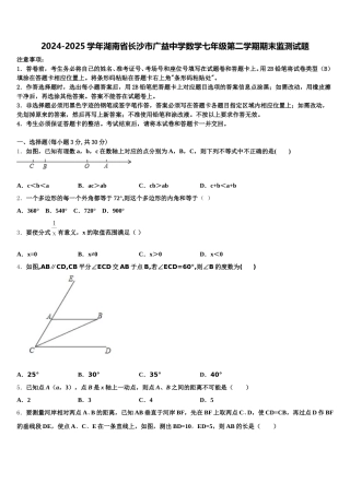 2024-2025学年湖南省长沙市广益中学数学七年级第二学期期末监测试题含解析