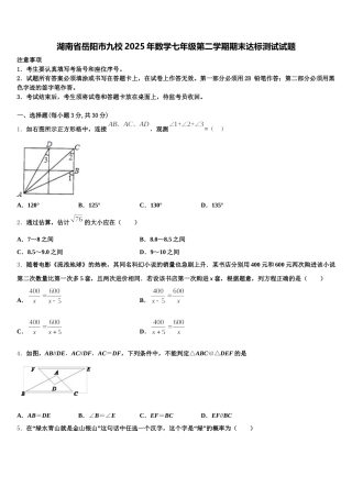 湖南省岳阳市九校2025年数学七年级第二学期期末达标测试试题含解析