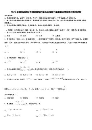 2025届湖南省武冈市洞庭学校数学七年级第二学期期末质量跟踪监视试题含解析