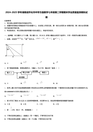 2024-2025学年湖南省怀化市中学方县数学七年级第二学期期末学业质量监测模拟试题含解析