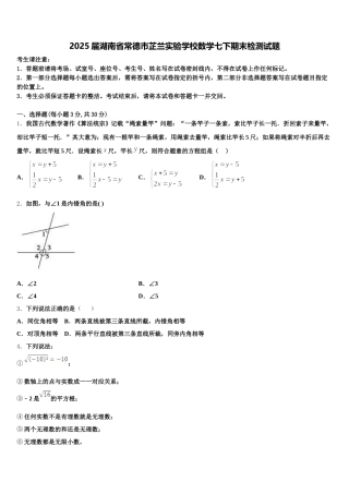 2025届湖南省常德市芷兰实验学校数学七下期末检测试题含解析
