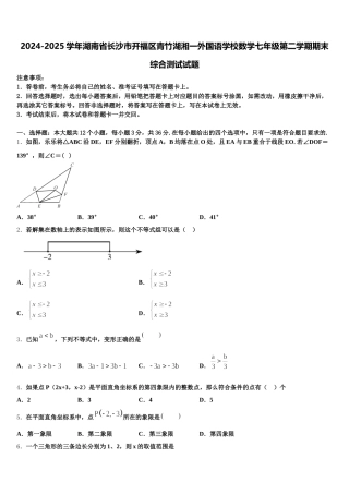 2024-2025学年湖南省长沙市开福区青竹湖湘一外国语学校数学七年级第二学期期末综合测试试题含解析