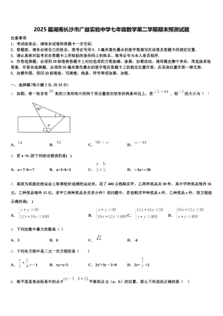 2025届湖南长沙市广益实验中学七年级数学第二学期期末预测试题含解析