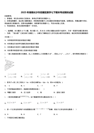 2025年湖南长沙市岳麓区数学七下期末考试模拟试题含解析