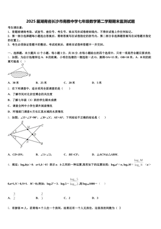 2025届湖南省长沙市南雅中学七年级数学第二学期期末监测试题含解析
