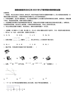 湖南省娄底市冷水江市2025年七下数学期末调研模拟试题含解析