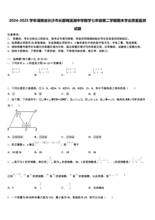 2024-2025学年湖南省长沙市长郡梅溪湖中学数学七年级第二学期期末学业质量监测试题含解析