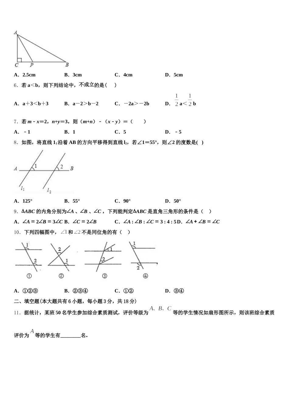 湖南省广益实验中学2024-2025学年七下数学期末考试模拟试题含解析_第2页