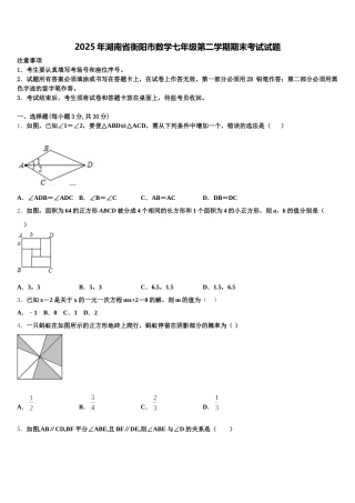 2025年湖南省衡阳市数学七年级第二学期期末考试试题含解析