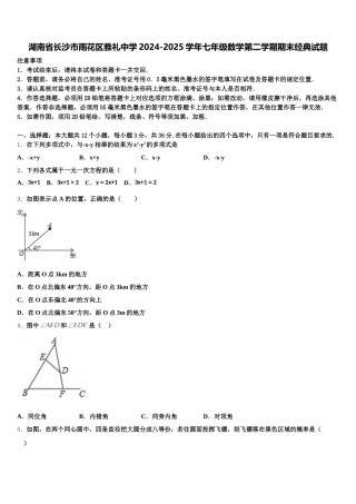 湖南省长沙市雨花区雅礼中学2024-2025学年七年级数学第二学期期末经典试题含解析