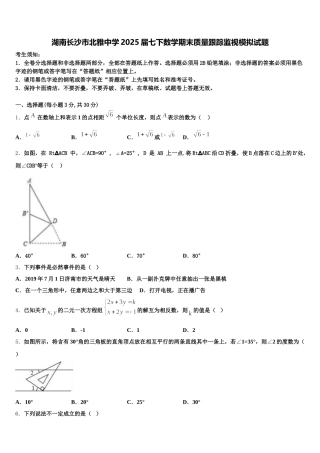 湖南长沙市北雅中学2025届七下数学期末质量跟踪监视模拟试题含解析