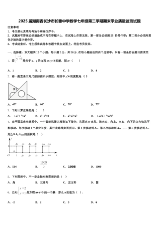 2025届湖南省长沙市长雅中学数学七年级第二学期期末学业质量监测试题含解析