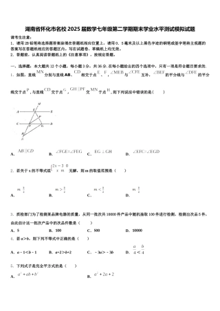 湖南省怀化市名校2025届数学七年级第二学期期末学业水平测试模拟试题含解析