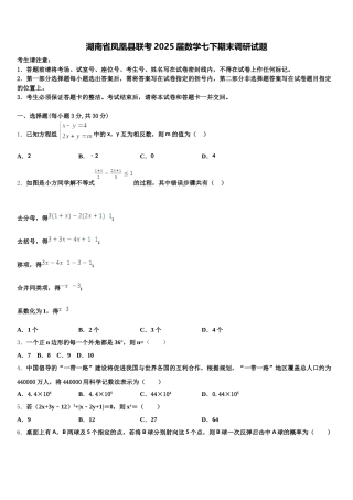 湖南省凤凰县联考2025届数学七下期末调研试题含解析